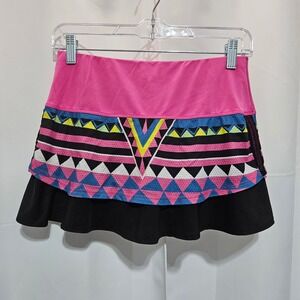 Y2k Pink Tribal Print Mesh Layered Skort Sz Small Geometric Athileisure